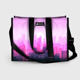 Сумка-шоппер 3D с принтом CITY в Ухте, 100% полиэстер | застегивается на металлическую кнопку; внутренний карман застегивается на молнию. Стенки укреплены специальным мягким материалом, чтобы защитить содержимое от несильных ударов
 | bright | colorful | neon | retro | urban | vintage | винтаж | город | неон | ретро | ретро неон