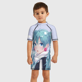 Детский купальный костюм 3D с принтом Hatsune Miku. Winter в Ухте, Полиэстер 85%, Спандекс 15% | застежка на молнии на спине | anime | aquamarin | aquamarine | everlasting | hatsune | j pop | miku | projectdiva | singer | snow | summer | vocaloid | аквамарин | аниме | вокалоид | мику | певица | хацуне | хацунэ