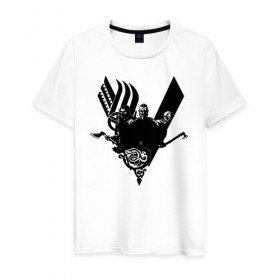Мужская футболка хлопок с принтом vikings в Ухте, 100% хлопок | прямой крой, круглый вырез горловины, длина до линии бедер, слегка спущенное плечо. | ragnar | viking | vikings | викинг | викинги | локи | рагнар | скандинавия | топор