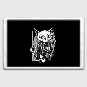 Магнит 45*70 с принтом Кот скейтбордист в Ухте, Пластик | Размер: 78*52 мм; Размер печати: 70*45 | bag | board | cat | cool | extreme | fire | skateboarding | доска | кот | котейка | котик | крутой | огонь | скейтбординг | сумка | экстрим