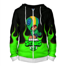 Мужская толстовка 3D на молнии с принтом Brawl Stars LEON в Ухте, 100% полиэстер | длина до линии бедра, манжеты и пояс оформлены мягкой тканевой резинкой, двухслойный капюшон со шнурком для регулировки, спереди молния, по бокам два кармана | android | brawl stars | crow | games | leon | mobile game | stars | ворон | игры | леон | мобильные игры