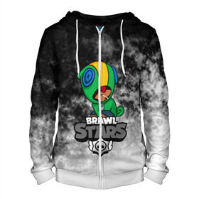 Мужская толстовка 3D на молнии с принтом BRAWL STARS LEON в Ухте, 100% полиэстер | длина до линии бедра, манжеты и пояс оформлены мягкой тканевой резинкой, двухслойный капюшон со шнурком для регулировки, спереди молния, по бокам два кармана | android | brawl stars | crow | games | leon | mobile game | stars | ворон | игры | леон | мобильные игры