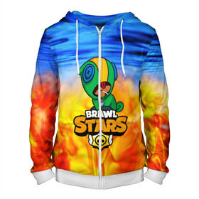 Мужская толстовка 3D на молнии с принтом BRAWL STARS LEON в Ухте, 100% полиэстер | длина до линии бедра, манжеты и пояс оформлены мягкой тканевой резинкой, двухслойный капюшон со шнурком для регулировки, спереди молния, по бокам два кармана | android | brawl stars | crow | games | leon | mobile game | stars | ворон | игры | леон | мобильные игры