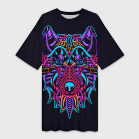 Платье-футболка 3D с принтом Неоновый пес в Ухте,  |  | animal | beast | furry | rage | wildness | xвост | zoo | агрессия | голова | дикость | живность | животное | зверь | зоология | мохнатый | охота | примат | светящийся | хищник | яркий | ярость