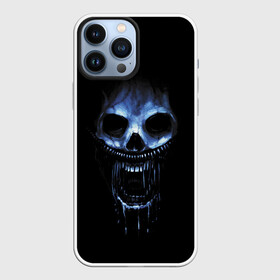 Чехол для iPhone 13 Pro Max с принтом Ужас в Ухте,  |  | Тематика изображения на принте: 31 | black | blue | fear | grin | halloween | horror | jaw | night | orbits | saliva | skull | teeth | глазницы | зубы | ночь | оскал | синий | слюна | ужас | хэллоуин | череп | черный
