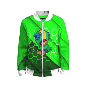 Детский бомбер 3D с принтом Brawl Stars LEON в Ухте, 100% полиэстер | застегивается на молнию, по бокам два кармана без застежек, мягкие манжеты, по низу бомбера и на воротнике — эластичная резинка | android | brawl stars | crow | games | leon | mobile game | stars | ворон | игры | леон | мобильные игры