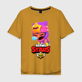 Мужская футболка хлопок Oversize с принтом BRAWL STARS - SANDY в Ухте, 100% хлопок | свободный крой, круглый ворот, “спинка” длиннее передней части | Тематика изображения на принте: brawl | bull | colt | crow | game | games | leon | online | penny | poco | sandy | shelly | spike | star | stars | wanted | брав | бравл | браво | звезда | звезды | игра | игры | лого | онлайн | сенди | старс | сэнди