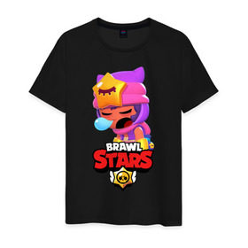 Мужская футболка хлопок с принтом BRAWL STARS - SANDY в Ухте, 100% хлопок | прямой крой, круглый вырез горловины, длина до линии бедер, слегка спущенное плечо. | Тематика изображения на принте: brawl | bull | colt | crow | game | games | leon | online | penny | poco | sandy | shelly | spike | star | stars | wanted | брав | бравл | браво | звезда | звезды | игра | игры | лого | онлайн | сенди | старс | сэнди
