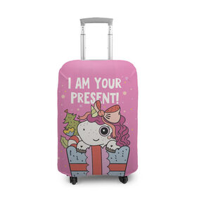 Чехол для чемодана 3D с принтом I am your Present в Ухте, 86% полиэфир, 14% спандекс | двустороннее нанесение принта, прорези для ручек и колес | 202 | christmas | new year | unicorn | гирлянда | единорог | елка | новый год | подарок | праздник | рождество
