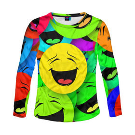 Женский лонгслив 3D с принтом Эмодзи смайлы в Ухте, 100% полиэстер | длинные рукава, круглый вырез горловины, полуприлегающий силуэт | emoji | настроение | позитив | смайлики | смайлы | стикеры | текстура смайл | улыбки | фон смайл | эмодзи