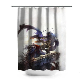 Штора 3D для ванной с принтом Darksiders Genesis в Ухте, 100% полиэстер | плотность материала — 100 г/м2. Стандартный размер — 146 см х 180 см. По верхнему краю — пластиковые люверсы для креплений. В комплекте 10 пластиковых колец | darksiders | genesis | horsemen of the apocalypse | strife | war | война | всадники апокалипсиса | раздор