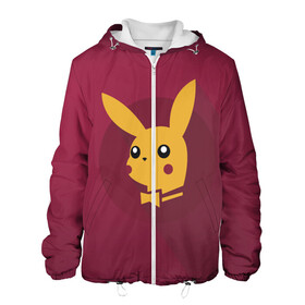 Мужская куртка 3D с принтом Плейчу в Ухте, ткань верха — 100% полиэстер, подклад — флис | прямой крой, подол и капюшон оформлены резинкой с фиксаторами, два кармана без застежек по бокам, один большой потайной карман на груди. Карман на груди застегивается на липучку | pikachu | pokeball | pokemon | пикачу | покебол | покемон