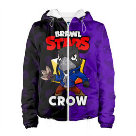 Женская куртка 3D с принтом BRAWL STARS CROW в Ухте, ткань верха — 100% полиэстер, подклад — флис | прямой крой, подол и капюшон оформлены резинкой с фиксаторами, два кармана без застежек по бокам, один большой потайной карман на груди. Карман на груди застегивается на липучку | brawl stars | brawl stars crow | brawler | crow | бравл старз | бравлер | ворон