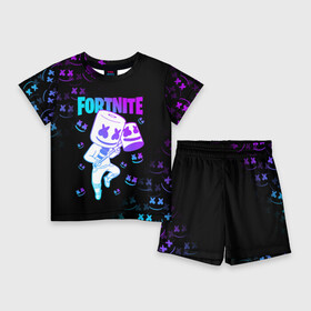 Детский костюм с шортами 3D с принтом FORTNITE x MARSHMELLO в Ухте,  |  | fortnite | fortnite 2 | fortnite x | marshmello | ninja | ninja hyper streamer | ninja streamer | streamer | tyler blevins | маршмелло | ниндзя | фортнайт | фортнайт 2 | фортнайт глава 2