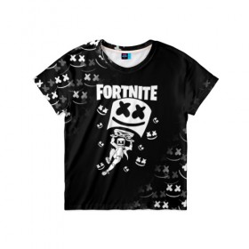 Детская футболка 3D с принтом FORTNITE x MARSHMELLO в Ухте, 100% гипоаллергенный полиэфир | прямой крой, круглый вырез горловины, длина до линии бедер, чуть спущенное плечо, ткань немного тянется | Тематика изображения на принте: fortnite | fortnite 2 | fortnite x | marshmello | ninja | ninja hyper streamer | ninja streamer | streamer | tyler blevins | маршмелло | ниндзя | фортнайт | фортнайт 2 | фортнайт глава 2