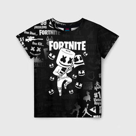 Детская футболка 3D с принтом FORTNITE MARSHMELLO в Ухте, 100% гипоаллергенный полиэфир | прямой крой, круглый вырез горловины, длина до линии бедер, чуть спущенное плечо, ткань немного тянется | Тематика изображения на принте: fnchap2 | fortnite | fortnite 2 | fortnite x | marshmello | ninja | ninja hyper streamer | ninja streamer | streamer | tyler blevins | маршмелло | ниндзя | фортнайт | фортнайт 2 | фортнайт глава 2