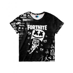 Детская футболка 3D с принтом FORTNITE MARSHMELLO в Ухте, 100% гипоаллергенный полиэфир | прямой крой, круглый вырез горловины, длина до линии бедер, чуть спущенное плечо, ткань немного тянется | Тематика изображения на принте: fnchap2 | fortnite | fortnite 2 | fortnite x | marshmello | ninja | ninja hyper streamer | ninja streamer | streamer | tyler blevins | маршмелло | ниндзя | фортнайт | фортнайт 2 | фортнайт глава 2