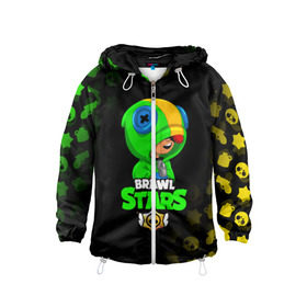 Детская ветровка 3D с принтом BRAWL STARS LEON в Ухте, 100% полиэстер | подол и капюшон оформлены резинкой с фиксаторами, по бокам два кармана без застежек, один потайной карман на груди | Тематика изображения на принте: brawl stars | bull | colt | crow | leon | stars | берли | бо | брок | ворон | джесси | динамайк | дэррил | кольт | леон | мортис | нита | пайпер | пенни | поко | пэм | рикошет | спайк | фрэнк | шелли | эль примо