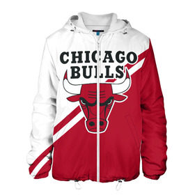 Мужская куртка 3D с принтом Chicago Bulls Red-White в Ухте, ткань верха — 100% полиэстер, подклад — флис | прямой крой, подол и капюшон оформлены резинкой с фиксаторами, два кармана без застежек по бокам, один большой потайной карман на груди. Карман на груди застегивается на липучку | bulls | chicago | chicago bulls | nba | баскетбол | буллз | нба | чикаго | чикаго буллз
