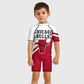 Детский купальный костюм 3D с принтом Chicago Bulls Red-White в Ухте, Полиэстер 85%, Спандекс 15% | застежка на молнии на спине | bulls | chicago | chicago bulls | nba | баскетбол | буллз | нба | чикаго | чикаго буллз