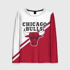 Женский лонгслив 3D с принтом Chicago Bulls Red-White в Ухте, 100% полиэстер | длинные рукава, круглый вырез горловины, полуприлегающий силуэт | Тематика изображения на принте: bulls | chicago | chicago bulls | nba | баскетбол | буллз | нба | чикаго | чикаго буллз