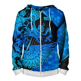Мужская толстовка 3D на молнии с принтом RUSSIA Sport Style в Ухте, 100% полиэстер | длина до линии бедра, манжеты и пояс оформлены мягкой тканевой резинкой, двухслойный капюшон со шнурком для регулировки, спереди молния, по бокам два кармана | 