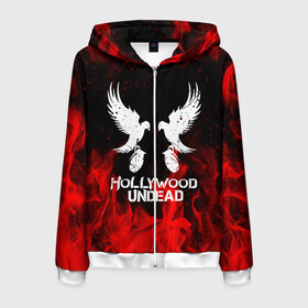 Мужская толстовка 3D на молнии с принтом HOLLYWOOD UNDEAD в Ухте, 100% полиэстер | длина до линии бедра, манжеты и пояс оформлены мягкой тканевой резинкой, двухслойный капюшон со шнурком для регулировки, спереди молния, по бокам два кармана | deuce | hollywood undead | hu | j dog | shady jeff | голливуд | голливудская нежить | даниэль мурильо | джордан террелл | джордж артур рейган | дилан альварес | мэттью сент клер | нежить