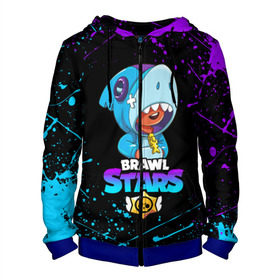 Мужская толстовка 3D на молнии с принтом BRAWL STARS LEON SHARK в Ухте, 100% полиэстер | длина до линии бедра, манжеты и пояс оформлены мягкой тканевой резинкой, двухслойный капюшон со шнурком для регулировки, спереди молния, по бокам два кармана | brawl stars | bull | colt | crow | leon | leon shark | shark | stars | акула | берли | ворон | динамайк | кольт | леон | леон акула | нита | спайк | шелли | эль примо