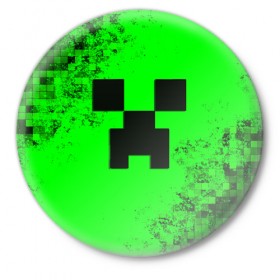 Значок с принтом MINECRAFT в Ухте,  металл | круглая форма, металлическая застежка в виде булавки | game | minecraft | блоки | игра | квадраты | компьютерная игра | крипер | майнкрафт