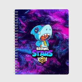 Тетрадь с принтом BRAWL STARS LEON SHARK в Ухте, 100% бумага | 48 листов, плотность листов — 60 г/м2, плотность картонной обложки — 250 г/м2. Листы скреплены сбоку удобной пружинной спиралью. Уголки страниц и обложки скругленные. Цвет линий — светло-серый
 | brawl stars | bull | colt | crow | leon | leon shark | shark | stars | акула | берли | ворон | динамайк | кольт | леон | леон акула | нита | спайк | шелли | эль примо