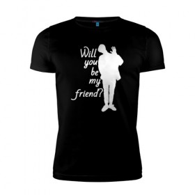 Мужская футболка премиум с принтом Will you be my friend? в Ухте, 92% хлопок, 8% лайкра | приталенный силуэт, круглый вырез ворота, длина до линии бедра, короткий рукав | Тематика изображения на принте: ateez | atiny | destiny | k pop | kpop | kq fellaz | атеез | атез | атэз | ёсан | к поп | кпоп | минки | сан | сонхва | тин поп | уён | хонджун | чонхо | эйтиз | эйтини | юнхо
