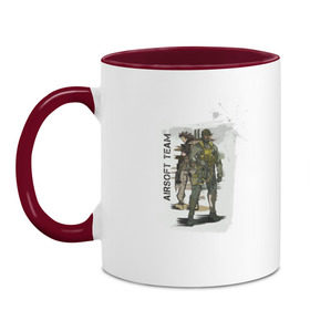 Кружка двухцветная Airsoft team: в Ухте, керамика | объем — 330 мл, диаметр — 80 мм. Цветная ручка и кайма сверху, в некоторых цветах — вся внутренняя часть | airsoft | оружие | снаряжение | страйкбол