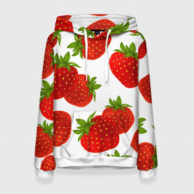 Женская толстовка 3D с принтом Клубника в Ухте, 100% полиэстер  | двухслойный капюшон со шнурком для регулировки, мягкие манжеты на рукавах и по низу толстовки, спереди карман-кенгуру с мягким внутренним слоем. | белый | варение | весна | витамин | жара | клубника | клубничка | коктель | красная | лето | микс | польза | помидор | сок | фон | фрукты | ягоды