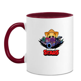 Кружка двухцветная с принтом Brawl Stars в Ухте, керамика | объем — 330 мл, диаметр — 80 мм. Цветная ручка и кайма сверху, в некоторых цветах — вся внутренняя часть | bo | brawl | brock | bull | colt | dynamike | elprimo | jessie | leon | moba | nita | shelly | stars | бо | брок | булл | джесси | динамайк | кольт | леон | нита | шелли | эльпримо