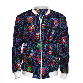 Мужской бомбер 3D с принтом BRAWL STARS ПЕРСОНАЖИ в Ухте, 100% полиэстер | застегивается на молнию, по бокам два кармана без застежек, по низу бомбера и на воротнике - эластичная резинка | 8 bit | 8 бит | brawl | brawl stars | bull | colt | crow | jessie | leon | sandy | shell | spike | stars | бравл | бравл старс | браво старс | ворон | ворона | джесси | игра | кактус | кольт | компьютерная | леон | логотипы | логотипы игр 