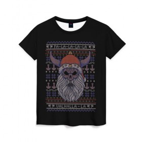 Женская футболка 3D с принтом Vikings Xmas Sweater в Ухте, 100% полиэфир ( синтетическое хлопкоподобное полотно) | прямой крой, круглый вырез горловины, длина до линии бедер | Тематика изображения на принте: christmas | king | new | ragnar | skandinavia | snow | snowflakes | valhalla | vikings | xmas | year | вальхалла | викинги | год | король | новый | рагнар | рождество | скандинавия | снег