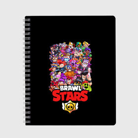 Тетрадь с принтом BRAWL STARS в Ухте, 100% бумага | 48 листов, плотность листов — 60 г/м2, плотность картонной обложки — 250 г/м2. Листы скреплены сбоку удобной пружинной спиралью. Уголки страниц и обложки скругленные. Цвет линий — светло-серый
 | brawl stars | bull | colt | crow | leon | leon shark | shark | stars | акула | берли | ворон | динамайк | кольт | леон | леон акула | нита | спайк | шелли | эль примо