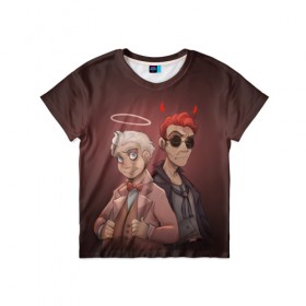 Детская футболка 3D с принтом Азирафель и Азирафель в Ухте, 100% гипоаллергенный полиэфир | прямой крой, круглый вырез горловины, длина до линии бедер, чуть спущенное плечо, ткань немного тянется | good | omens | sheen | tennant | азирафель | ангел | благие знамения | демон | кроили | падший | теннант | шин