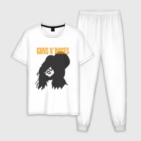 Мужская пижама хлопок с принтом Guns n roses в Ухте, 100% хлопок | брюки и футболка прямого кроя, без карманов, на брюках мягкая резинка на поясе и по низу штанин
 | axl rose | geffen records | gnr | guns | rock | roses | slash | гансы | пистолеты | розы | рок | слеш | эксл роуз