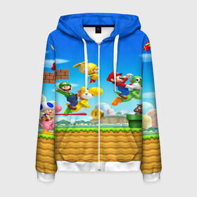 Мужская толстовка 3D на молнии с принтом Марио в Ухте, 100% полиэстер | длина до линии бедра, манжеты и пояс оформлены мягкой тканевой резинкой, двухслойный капюшон со шнурком для регулировки, спереди молния, по бокам два кармана | concept art | enemies | first level | fungus | game art | kirbys adventure | luigi’s mansion | mario | mario bros | minimalism | pixels | super mario | super mario 2 | марио