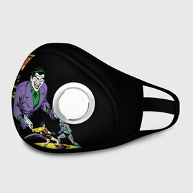 Маска из неопрена с принтом Batman and Joker в Ухте, неопрен 100% | Форма огибающая нос. Резинки для ушей с дополнительной резинкой на затылке. Клапан для выдоха для активного дыхания при занятиях спортом. Эластичный материал маски и окантовки для лучшего растяжения и прилегания маски.  | batman | batman and robin | batman vs superman | bruce wayne | gotham | joker | justice league | shtatbat