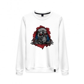 Женский свитшот хлопок Terminator Inside: в Ухте, 100% хлопок | прямой крой, круглый вырез, на манжетах и по низу широкая трикотажная резинка  | android | inside | skull | skynet | terminator | андроид | арнольд | киборг | сеть | скайнет | терминатор | череп | шварценеггер робот