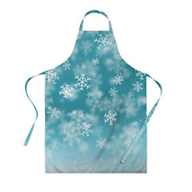 Фартук 3D с принтом Снежинки в Ухте, 100% полиэстер | общий размер — 65 х 85 см, ширина нагрудника — 26 см, горловина — 53 см, длина завязок — 54 см, общий обхват в поясе — 173 см. Принт на завязках и на горловине наносится с двух сторон, на основной части фартука — только с внешней стороны | 