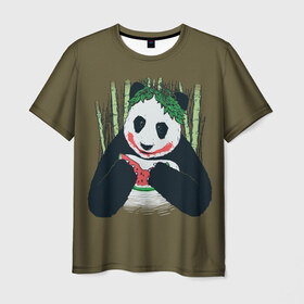 Мужская футболка 3D с принтом Panda в Ухте, 100% полиэфир | прямой крой, круглый вырез горловины, длина до линии бедер | Тематика изображения на принте: animal | арбуз | бамбук | животное | панда