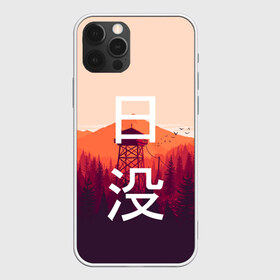 Чехол для iPhone 12 Pro Max с принтом Закат в Ухте, Силикон |  | вышка | город | закат | иероглифы | минимализм | природа | птицы