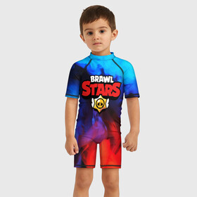 Детский купальный костюм 3D с принтом BRAWL STARS SMOKE в Ухте, Полиэстер 85%, Спандекс 15% | застежка на молнии на спине | android | brawl stars | crow | games | leon | mobile game | stars | бравл старс | ворон | игры | леон | мобильные игры