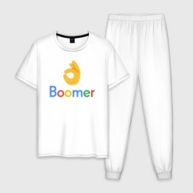 Мужская пижама хлопок с принтом Окей, бумер (OK Boomer) в Ухте, 100% хлопок | брюки и футболка прямого кроя, без карманов, на брюках мягкая резинка на поясе и по низу штанин
 | Тематика изображения на принте: 