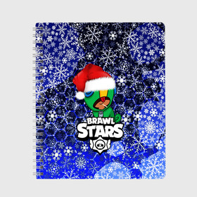 Тетрадь с принтом Brawl Stars(Новогодний LEON) в Ухте, 100% бумага | 48 листов, плотность листов — 60 г/м2, плотность картонной обложки — 250 г/м2. Листы скреплены сбоку удобной пружинной спиралью. Уголки страниц и обложки скругленные. Цвет линий — светло-серый
 | 2020 | android | background | brawl stars | crow | games | leon | mobile game | sn | stars | бравл старс | ворон | игры | леон | мобильные игры | синий | снег | снежинки | текстура | фон