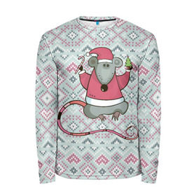 Мужской лонгслив 3D с принтом Новогодняя мышка в Ухте, 100% полиэстер | длинные рукава, круглый вырез горловины, полуприлегающий силуэт | Тематика изображения на принте: 