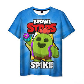 Мужская футболка 3D с принтом BRAWL STARS SPIKE в Ухте, 100% полиэфир | прямой крой, круглый вырез горловины, длина до линии бедер | brawl stars | brawl stars spike | brawler | spike | бравл старз | бравлер | спайк
